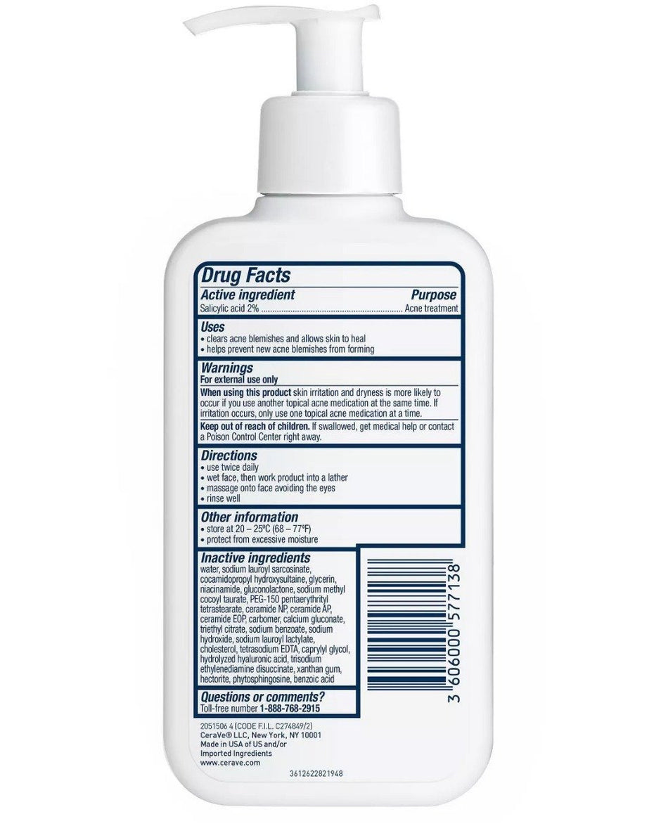 CERAVE ACNE CONTROL CLEANSER WITH SALICYLIC ACID - 8FLOZ